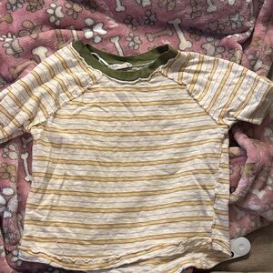 Free People Yellow Striped Tee with Green Collar